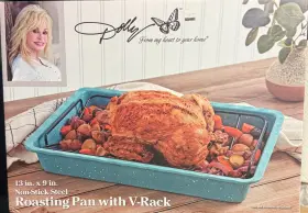 Dolly Parton 048552646321 Roasting Pan With V-rack Non-stick Steel