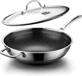 Sf-wok1 Dotclad Wok Pan Hybrid 12 Inch With Lid Cover Stir-fry Pans Nonstick Stainless Steel