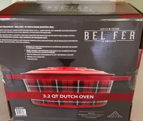 Dwellsix 650434133968 Bel Fer 3.2 Quart Cast Iron Dutch Oven Red-black-white Color