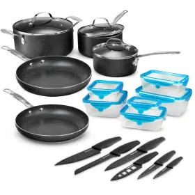 E. Mishan & Sons 313103753705 Granitestone 26pc Nonstick Cookware Set W Knife And Storage Containers