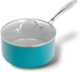E Mishan & Sons 445000906984 Gotham Steel Aqua Blue 3 Quart Saucepan With Lid Ultra Nonstick Sauce Pan