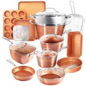 69e8c05642118e0008195ebd E Mishan & Sons Hammered 24 Pc Ceramic Cookware Set Nonstick Induction Pots And Pans