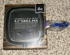 Ec-9grill-df-bl Eco Chef Enamel Cast Iron 9.5 Inch Grill Pan Blue Square Oven Safe