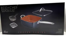 Ec-c01 Eco Chef Copper Ceramic Non Stick Cookware Square 9.5 Inch Fry Basket Steamer New