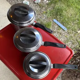 5310 Ekco Flint Ware Stainless Steel Saucepan With Lid Three-piece Set 1 Quart 2 3qt