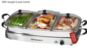 Ewm-9933 Elite Products Gourmet Triple 3 X 2.5 Quart Trays Buffet Server 7.5 Oven Safe