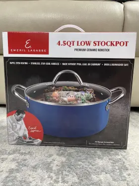 Emeril Lagasse 752356840044 Nib 4.5 Quart Premium Ceramic Nonstick Blue Low Stock Pot