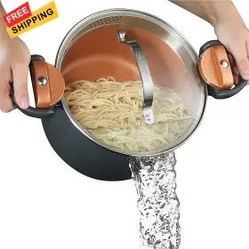 1565 Emson Gotham Steel 5 Quart Nonstick Ceramic Stock Pot With Strainer Lid Copper