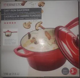 Ernesto 055334260084 Enamel Cast Iron Saucepan Red Ombre 1.56 Quart 1.5l With Lid Nib