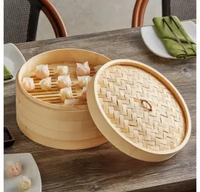 Es 843784002491 Natural Bamboo Steamer 2 Tier 6-8-10-12 Inch