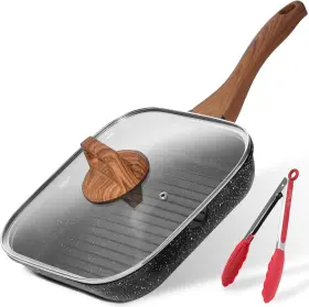 Es-gp2428 Eslite Life 11 Inch Nonstick Grill Pan With Lid For And Tongs Black