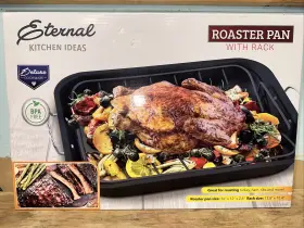 Eternal 750253938413 Black Carbon Steel Roaster With V-shaped Roasting Rack - New Open Box