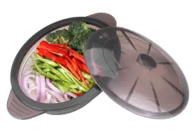 Euchoiz 725732694531 Collapsible Microwave Steamer Bowl Silicone Cooker With Lid Rack Bpa Free Black