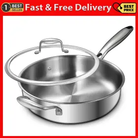 Ssp-007 Ewfen 12 Inch Tri-ply Stainless Steel Frying Pan 5-quart Deep Saute With Lids