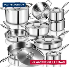 Ssp-012 Ewfen Stainless Steel Cookware Set 3 Ply 17 Piece Pot And Pan Set-ind Ssp-012 Ewfen Stainless Steel Cookware Set 3 Ply 17 Piece Pot And Pan Set-ind