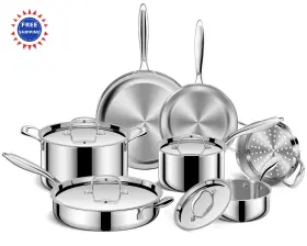 Ssp-014 Ewfen 3 Ply 11 Piece Stainless Steel Cookware Set Induction Compatible Frying Pans