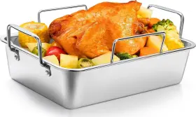 Xike-0113us Ewfen Roasting Pan 14 10 Inch Stainless Steel Turkey Roaster With Rack - Deep And