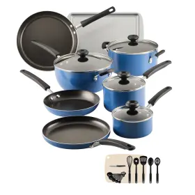 22467 Farberware Easy Clean 24-pc Nonstick Aluminum Cookware Set Blue/black