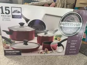 Farberware 631899218070 Farberware- 15-piece Non-stick Cookware Set Red Oven Safe To 350 F