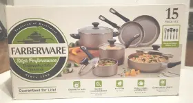 Farberware 631899219503 Dishwasher Safe Aluminum Nonstick Cookware Set 15-piece New