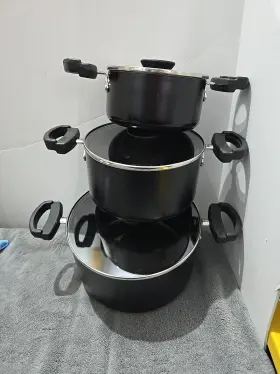 A111 Farberware 631899715340 3pc Set Aluminum Nonstick Covered Stockpots Black