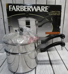 Farberware 631899749291 Vintage 2 Quart Double Boiler Stainless Steel Saucepan With Lid In Box