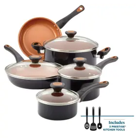 Farberware 666945562432 Glide Copper Ceramic 10-pc. Nonstick Cookware Set - Black One Size