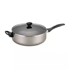 Farberware 744759306623 Dishwasher Safe 6 Quart Aluminum Nonstick Saute Pan In Champagne With Glass Lid