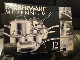 75653 Farberware Millennium Stainless Steel Cookware Professional Pots& Pans 12-pc Nib