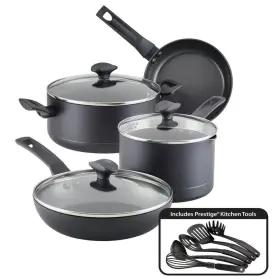 80140 Farberware 12-piece Power Base Aluminum Nonstick Cookware Pots And Pan Set In Matte Black