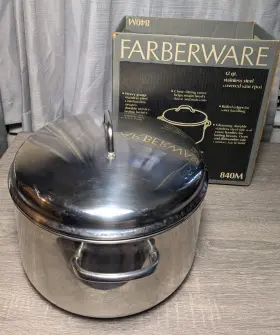 840m Farberware Vintage 12- Quart Aluminum-clad Stainless Stock Pot And Dome Lid Usa