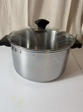 Q12t Farberware Stock Pot 6 Quart Stainless Steel Glass Lid Impact Bonded Even Heat