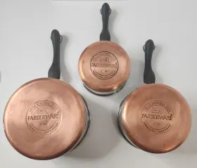 Tq01 Farberware 1-2-3 Quart 18/10 Stainless Steel Copper Bottom Set Of 3 Pans With Lids