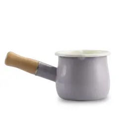 D015-vt Farcady 0.6 Quart Mini Enamel Milk Pot Insulated Wooden Handle 2 Pour Spouts Smal