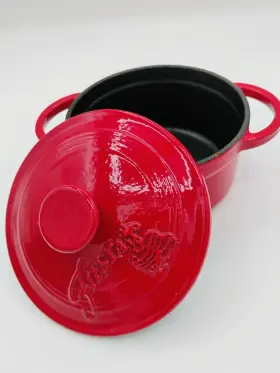 Fiesta 885837002744 Scarlet Red Enameled Cast Iron Mini Dutch Oven Casserole Fiestaware .35qt
