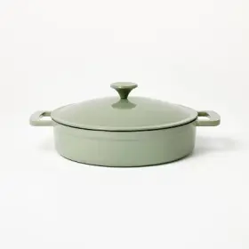 87713582 Figmint Enamel Cast Iron Braiser 500 Degree F 3.5 Quart Sage Green