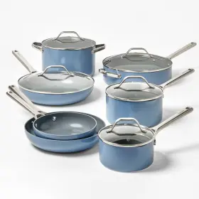 87713695 Figmint 12pc Nonstick Ceramic Coated Aluminum Cookware Set Blue -
