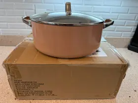 87713702 Figmint 2pc Aluminum Ceramic Stock Pot Set 8 Quart Terracotta Orange Coated Wide