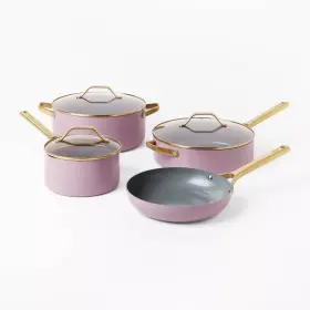 91188646 Figmint 7pc Nonstick Ceramic Coated Aluminum Cookware Set With Champagne Handles