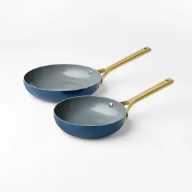 91188650 Figmint 2pk Nonstick Ceramic Coated Aluminum Frying Pan Set With Champagne Handles Navy