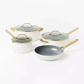 91188652 Figmint 7pc Nonstick Ceramic Coated Aluminum Cookware Set With Champagne Handles Cream