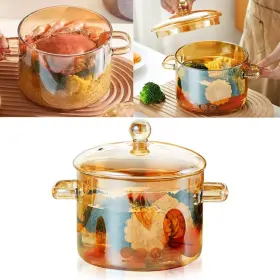 Rex009 Fnoko 1.5l/50oz Glass Pot With Cover Amber Cooking Saucepan Lid And Handle - Safe