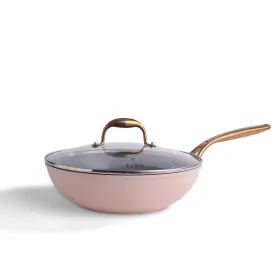 Fr K 085081227577 All-in-platinum Non-stick Fry Pan Meets Wok With Lid 11-inch Blush And Rose Gold