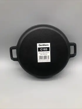 C183 Genware Mini Cast Iron Round Eared Dish Double Handle 18cm X 3.4cm Black