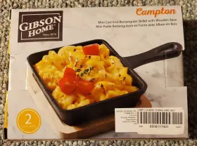94250.02 Gibson 085081174314 Mini Cast Iron Rectangular Skillet With Wooden Base Campton Home