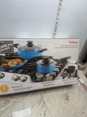Gib060820 Gibson Home Palmer 8 Pc Nonstick Aluminum Cookware Set Nib Teal Blue Pots And Pans