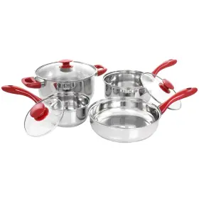 Gibson Home 085081509499 Crawson 7 Piece Stainless Steel Cookware Set In Chrome With Red Hand
