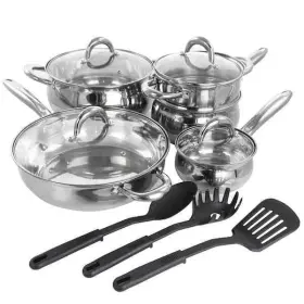 Gibson Home 085081517920 Ancona 12-piece Stainless Steel Belly Shaped Cookware Set With Kitchen Tools