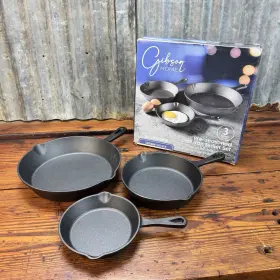 12998303 Gibson Home New 3 Piece Cast Iron Skillet Set Pre-seasoned Brickstone Pan 6 Inch -10