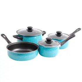Gibson Home 445051898849 Casselman 7-piece Carbon Steel Nonstick Cookware Set In Turquoise Speckle
